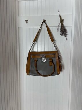 Michael Gray and Brown Leather Shoulder Bag